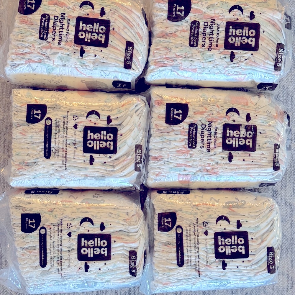 6-pack of Hello Bello Nighttime Diapers Size 5